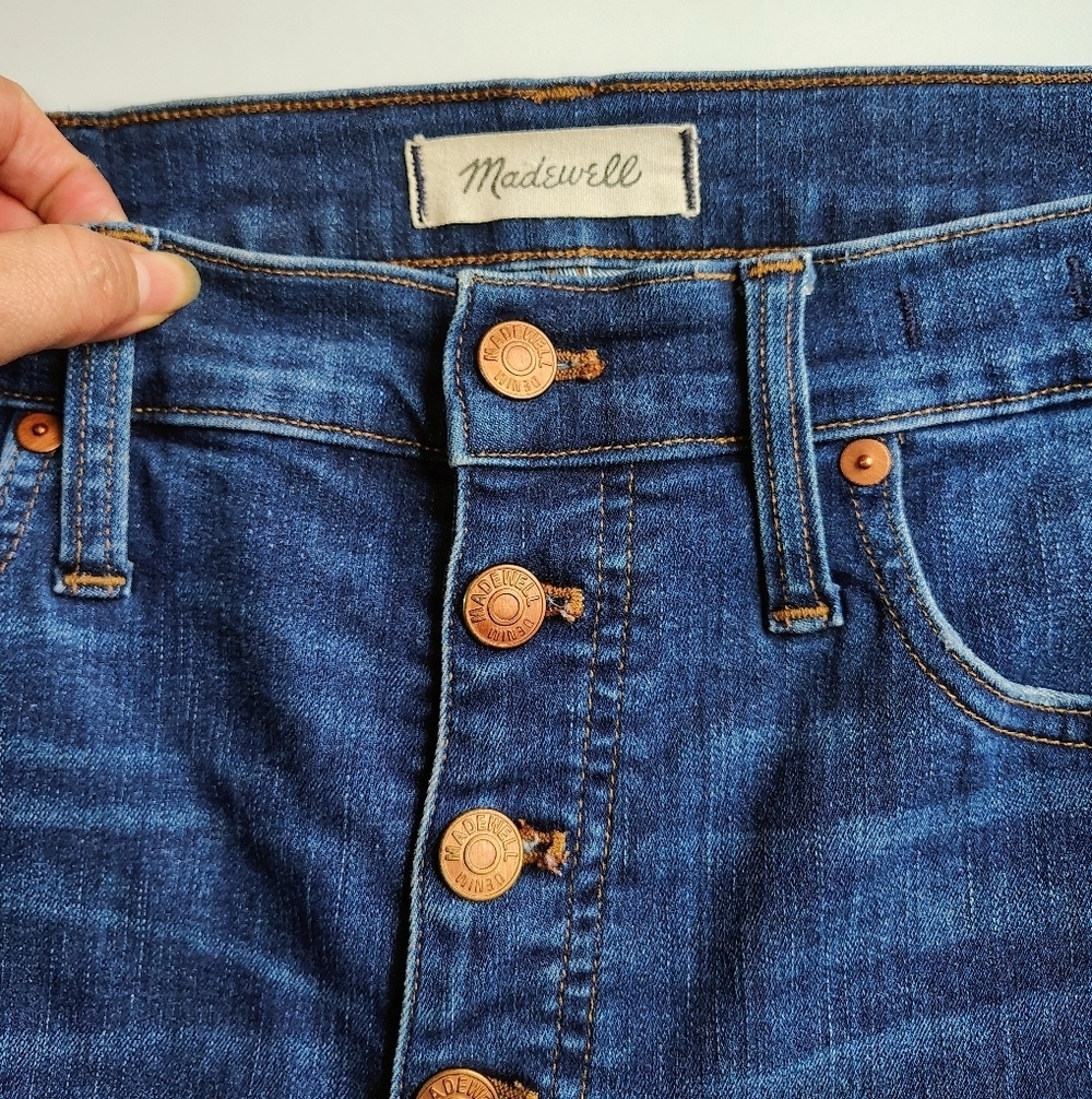 Madewell 10" high-rise exposed buttons fly frayed hem Jeans dark Blue sz 30/28. - Picture 7 of 16